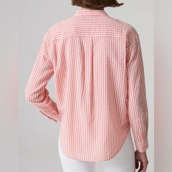 Piombo Seersucker Stripe Orange/White Button Down Shirt(Size 12) - Picture 2 of 9